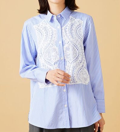 BELLUNA（ベルーナ）の「【Ｌａｇｒｉｌｕａ】レース使いストライプシャツチュニック（チュニック）」
