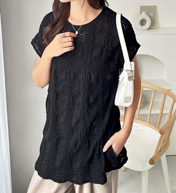 GeeRA（ジーラ）の「総レースフレンチスリーブＴシャツ（カットソー）」｜詳細画像