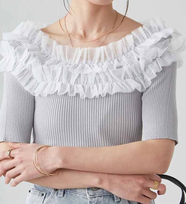 RANAN（ラナン）の「チュールフリルオフショルニット（ニット・セーター）」｜詳細画像