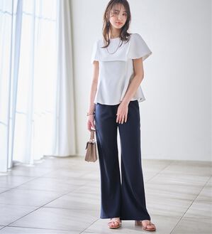 alotta（アロッタ）の「すっきり細見せ叶う！ストレッチセミワイドパンツ（ワイドパンツ・ガウチョ）」｜ネイビー