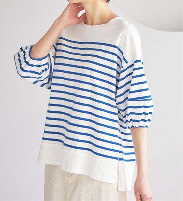 Viola e Viola（ヴィオラ エ ヴィオラ）の「綿１００％バスクボーダーランタン袖トップス（カットソー）」｜詳細画像