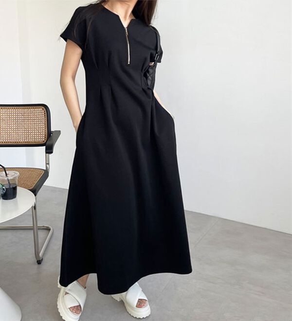 GeeRA（ジーラ）の「前後2WAYハーフジップフレンチ袖ワンピース（カットソーワンピース）」｜詳細画像