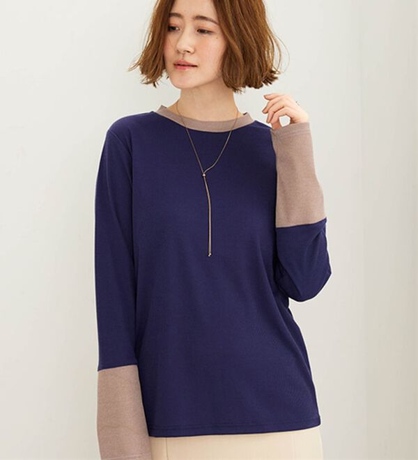 BELLUNA（ベルーナ）の「配色リブ素材クルーネックプルオーバー（カットソー）」｜詳細画像