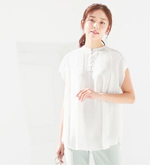 alotta（アロッタ）の「楊柳素材クルミボタンチュニックブラウス（チュニック）」｜オフホワイト