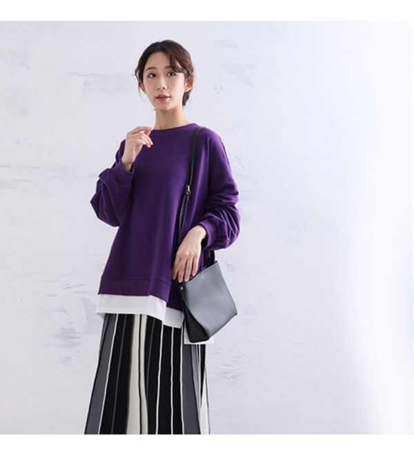 A HAPPY MARILYN（アハッピーマリリン）の「【Ｌ～１０Ｌ】ゆるっと楽ちん！着ぶくれ回避の　重ね着風　ミニ裏毛　プルオーバー（カットソー）」｜詳細画像