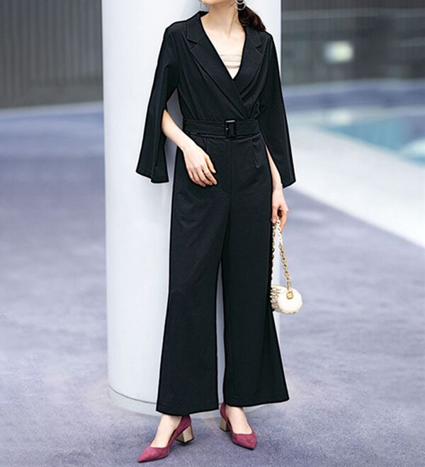 RANAN（ラナン）の「スリットスリーブオールインワン（オールインワン）」｜ブラック