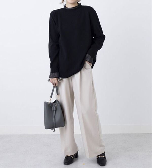 BELLUNA（ベルーナ）の「衿＆袖シアーニット使いプルオーバー（ニット・セーター）」｜詳細画像