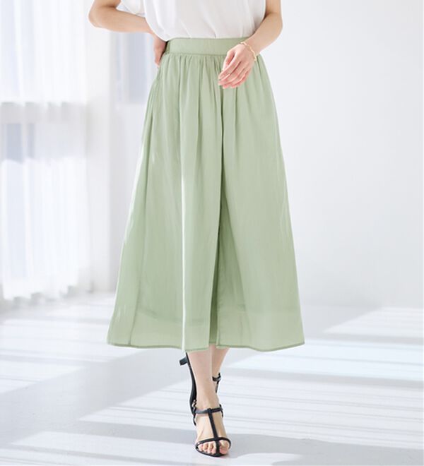 alotta（アロッタ）の「【選べる２丈】柄＆無地アソートさらさらワイドパンツ（ワイドパンツ・ガウチョ）」｜ライトグリーン／ショート丈