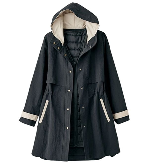 BELLUNA（ベルーナ）の「おしゃれの主役！蓄熱中わたベスト付配色コート（ハーフコート）」｜黒系