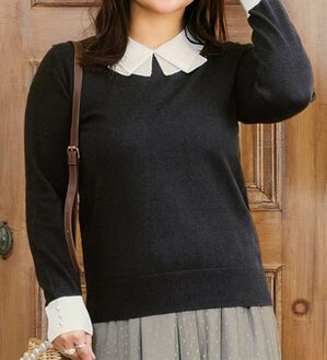 BELLUNA（ベルーナ）の「配色衿ニットプルオーバー（ニット・セーター）」｜黒系