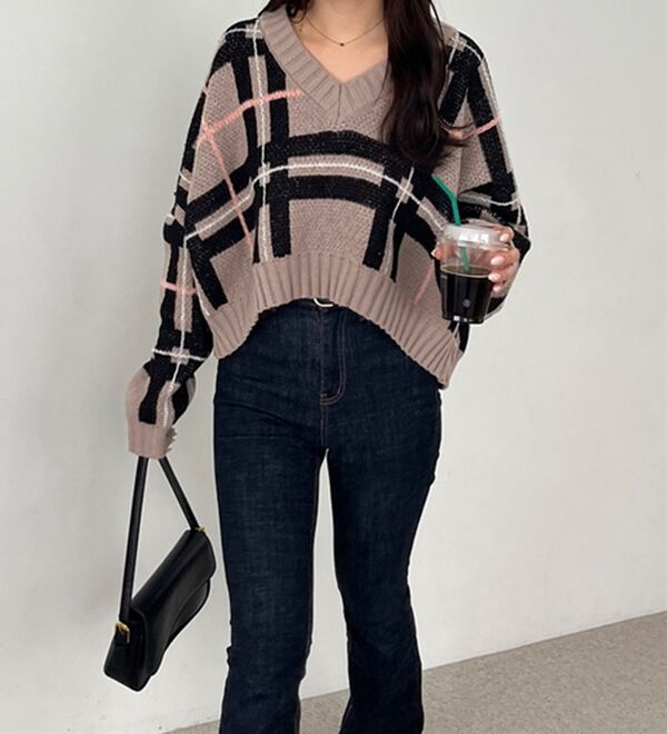 GeeRA（ジーラ）の「チェック柄ニットプルオーバー（ニット・セーター）」｜詳細画像