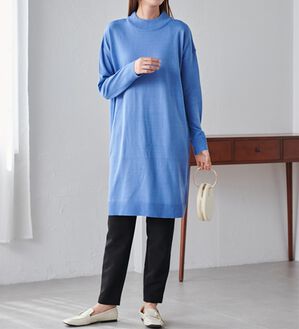 RANAN（ラナン）の「カシミヤタッチニットチュニックワンピース（チュニック）」｜ブルー ハイネック