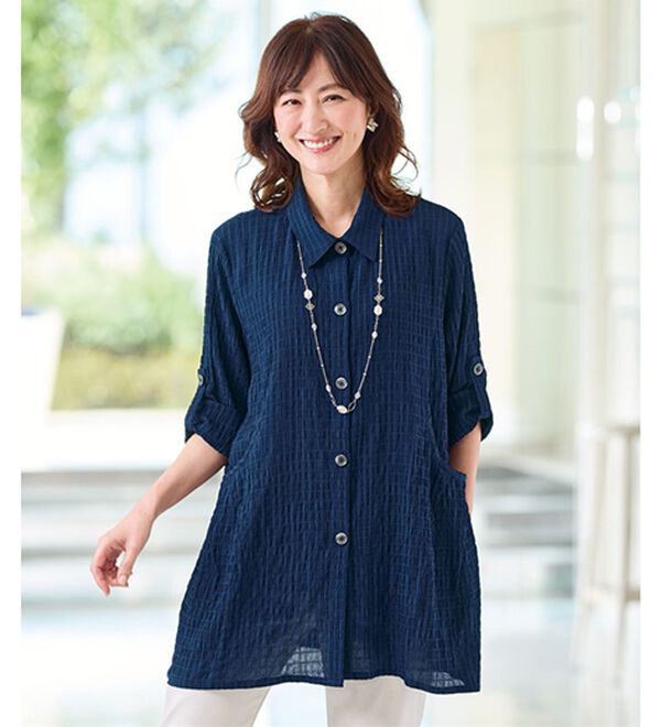 BELLUNA（ベルーナ）の「【２枚組】シアーチェック素材ゆったりチュニック（チュニック）」｜詳細画像