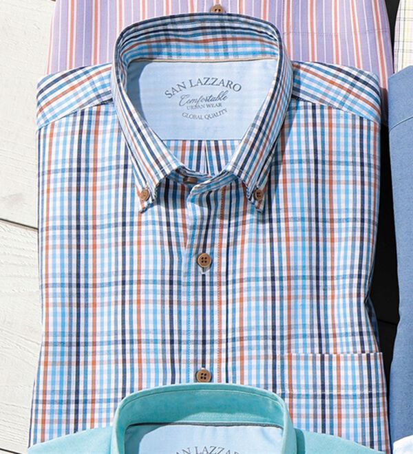 「大人のサマーオックス半袖シャツ（メンズシャツ）」｜ブルーチェック