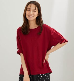 BELLUNA（ベルーナ）の「【接触冷感】涼感素材袖パールデザインプルオーバー（カットソー）」｜ディープレッド