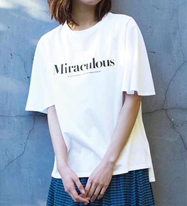 ひんやり！綿100％フレア袖大人ロゴTシャツ - ベルーナ【公式】