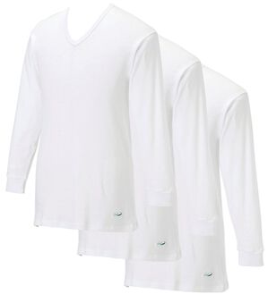 「【３枚組】＜クロコダイル＞極温（Ｒ）厚地×裏起毛綿１００％インナー（メンズ肌着・インナーウェア）」｜ホワイト3枚組 長袖V首