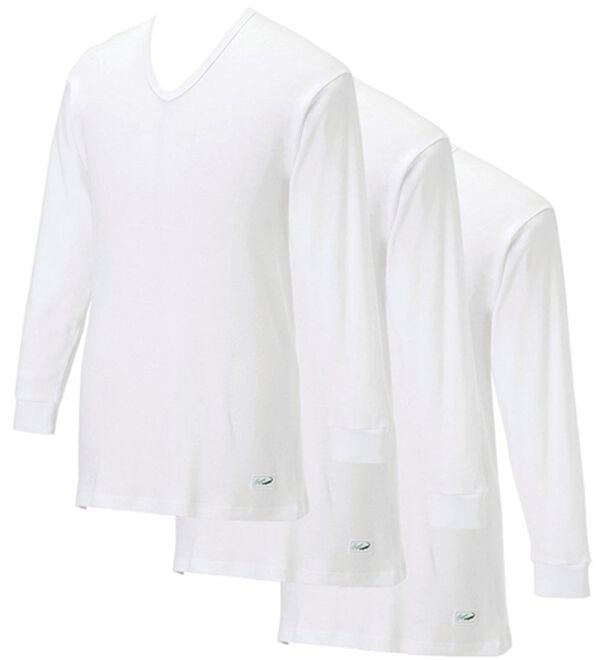 「【３枚組】＜クロコダイル＞極温（Ｒ）厚地×裏起毛綿１００％インナー（メンズ肌着・インナーウェア）」｜ホワイト3枚組 長袖V首