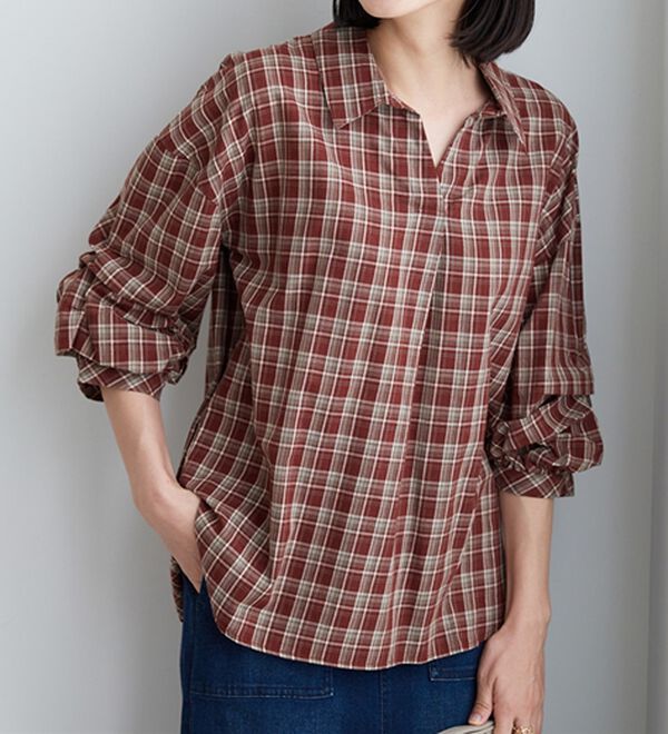 BELLUNA（ベルーナ）の「袖タックデザインスキッパーシャツ（シャツ）」｜詳細画像