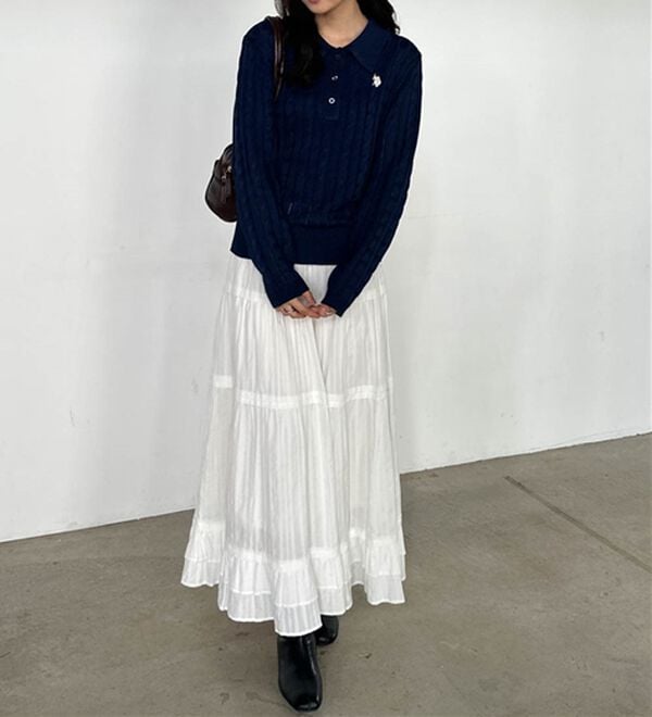 RANAN（ラナン）の「＜Ｕ．Ｓ．Ｐ＞刺繍長袖ケーブルポロニット（ニット・セーター）」｜詳細画像