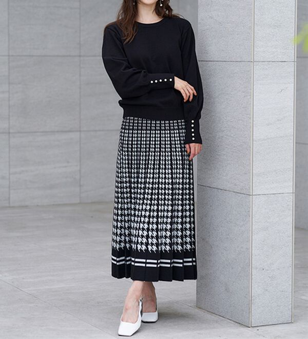 RANAN（ラナン）の「【ムースタッチライト】洗える！千鳥ジャカードスカートセットアップ（ひざ丈スカート）」｜詳細画像