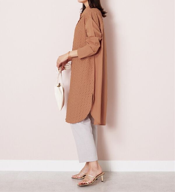 BELLUNA（ベルーナ）の「【Ｌａｇｒｉｌｕａ】ヴィンテージレース切替シアーロングシャツ（シャツワンピース）」｜詳細画像