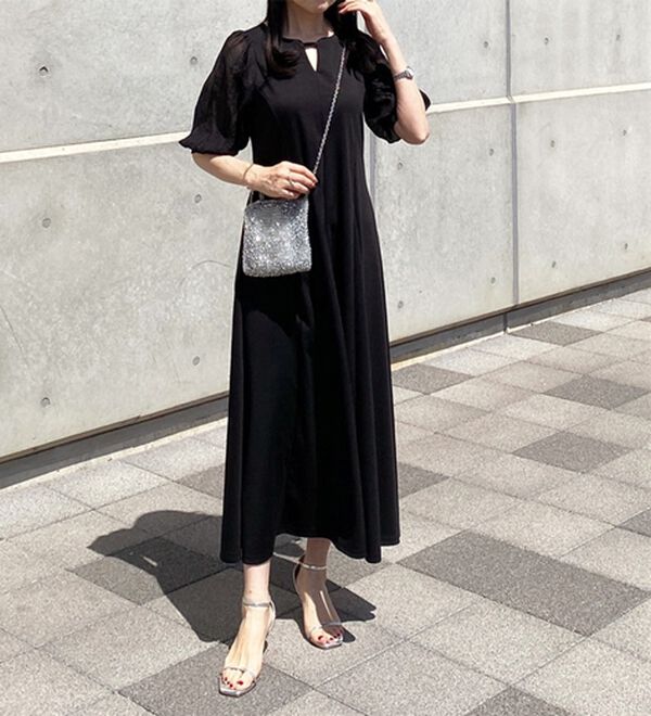 GeeRA（ジーラ）の「袖楊柳シアー美ラインワンピース（カットソーワンピース）」｜詳細画像