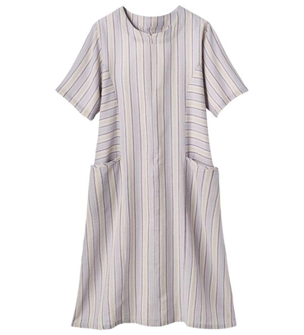 「【２色組】しじら織調前ファスナーワンピ（パジャマ・ルームウェア）」｜詳細画像