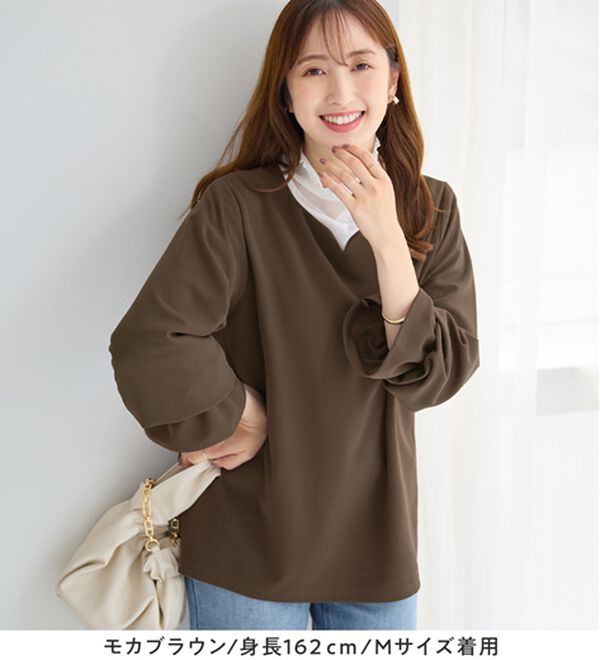 alotta（アロッタ）の「【裏起毛あり・なし】キャンディースリーブハートネックブラウス（ブラウス）」｜詳細画像