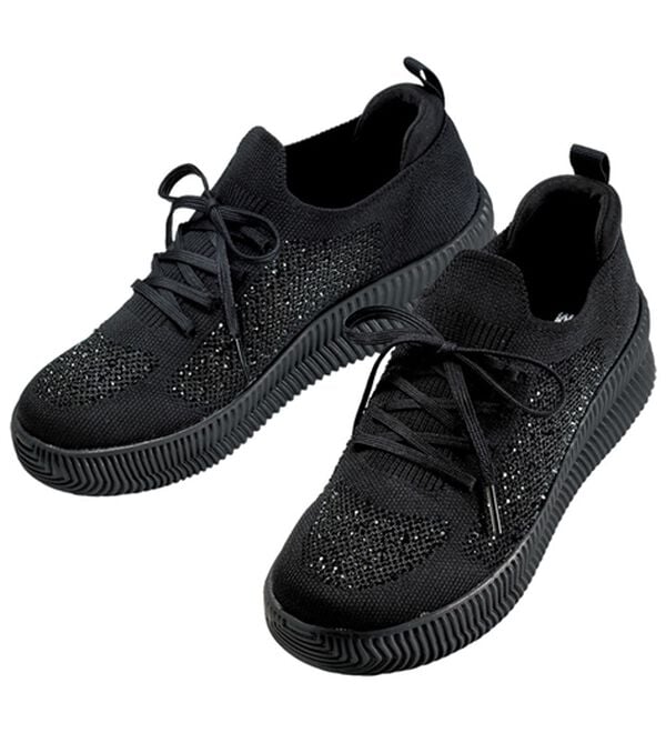 ルフラン（ルフラン）の「＜ゴムゴム＞ビジュー付ニットシューズ（スニーカー）」｜ブラック