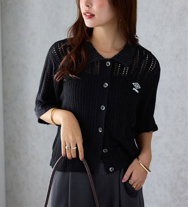 Viola e Viola（ヴィオラ エ ヴィオラ）の「【アンブロ】透かし編みポロカーディガン（ニットカーディガン）」｜詳細画像