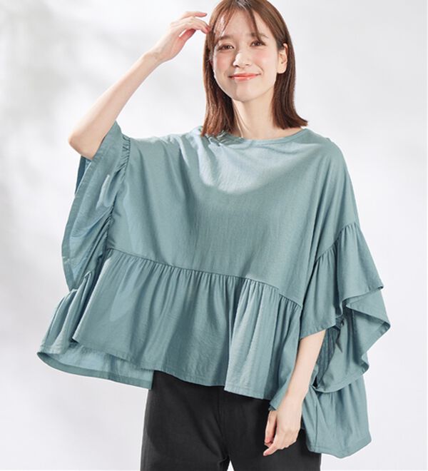 Viola e Viola（ヴィオラ エ ヴィオラ）の「ひんやり冷感ポンチョ風ギャザートップス（カットソー）」｜詳細画像