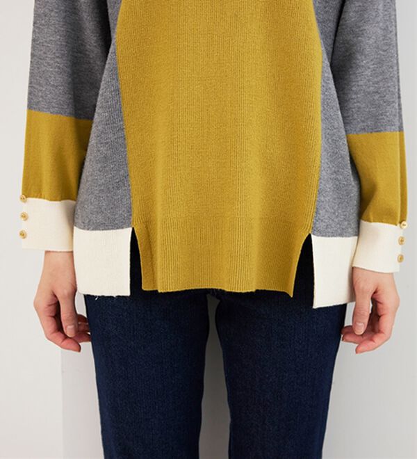 BELLUNA（ベルーナ）の「配色デザイン編地切替ニットプルオーバー（ニット・セーター）」｜詳細画像