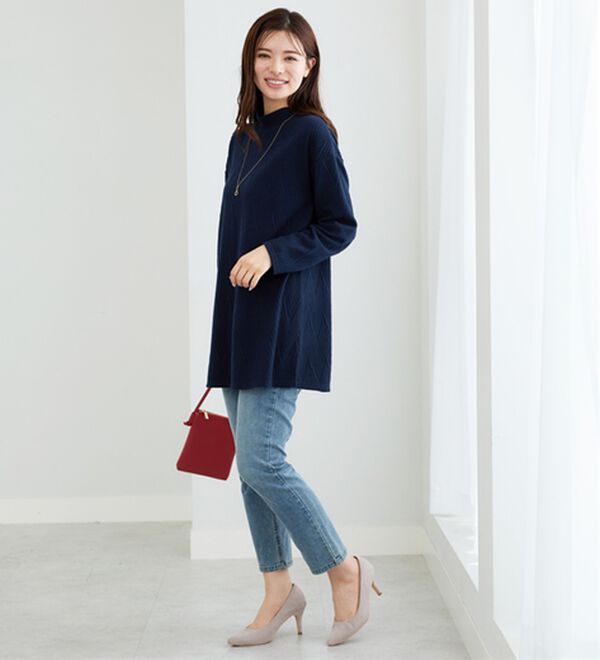 BELLUNA（ベルーナ）の「ふんわりジャカード素材ハイネックチュニック（チュニック）」｜詳細画像