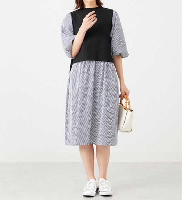 BELLUNA（ベルーナ）の「ベルト使い異素材切替ワンピ―ス（その他ワンピース）」｜詳細画像