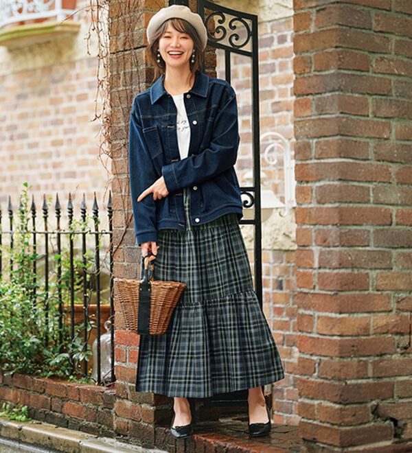 綿100％チェック柄ティアードスカート - ベルーナ【公式】