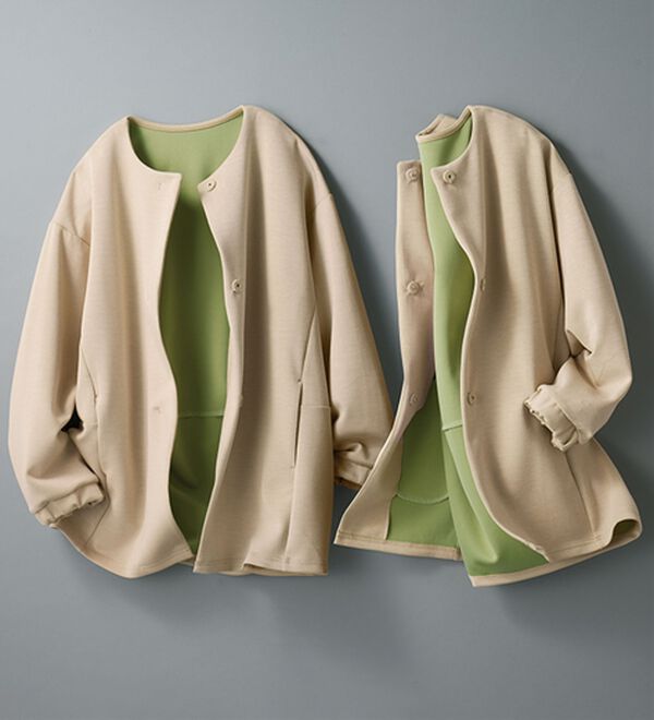 BELLUNA（ベルーナ）の「＜ａｉｒｙ　ｊｅｒｓｅｙ＞配色コクーンジャケット（ノーカラージャケット）」｜詳細画像