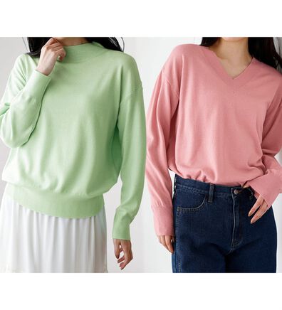 RANAN（ラナン）の「もちもちベーシックニット（Vネック・ハイネック）（ニット・セーター）」