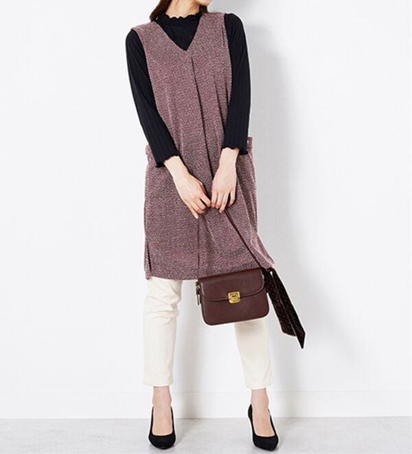 BELLUNA（ベルーナ）の「ツイード調タック使いジャンパースカート（チュニックワンピース）」｜詳細画像