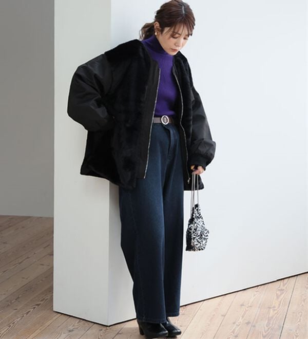 A HAPPY MARILYN（アハッピーマリリン）の「【Ｌ～６Ｌ】モックネック／ハイネックから選べる Ｔシャツ感覚で着られる（もっちりｖｅｒ）リブニット（ニット・セーター）」｜詳細画像