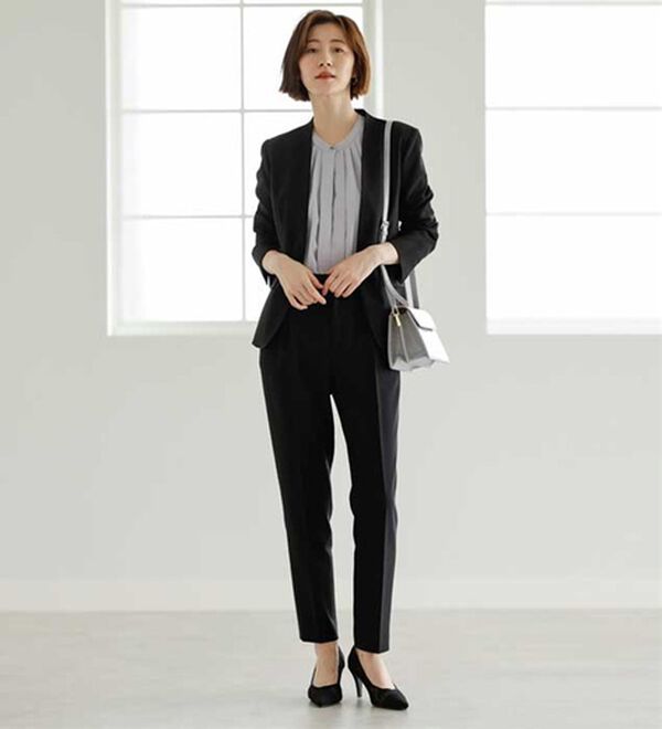 2点セット】洗えるノーカラージャケットパンツセットアップ  