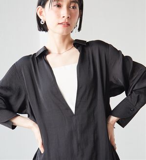 RANAN（ラナン）の「2WAYサテンスキッパーシャツ（シャツ）」｜ブラック