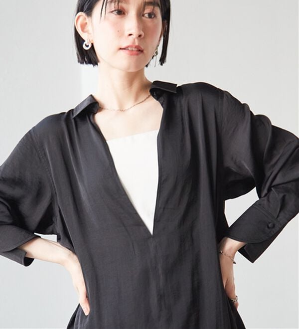 RANAN（ラナン）の「2WAYサテンスキッパーシャツ（シャツ）」｜ブラック