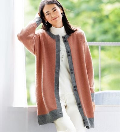 BELLUNA（ベルーナ）の「コートいらず！配色使いロングカーディガン（ニットカーディガン）」