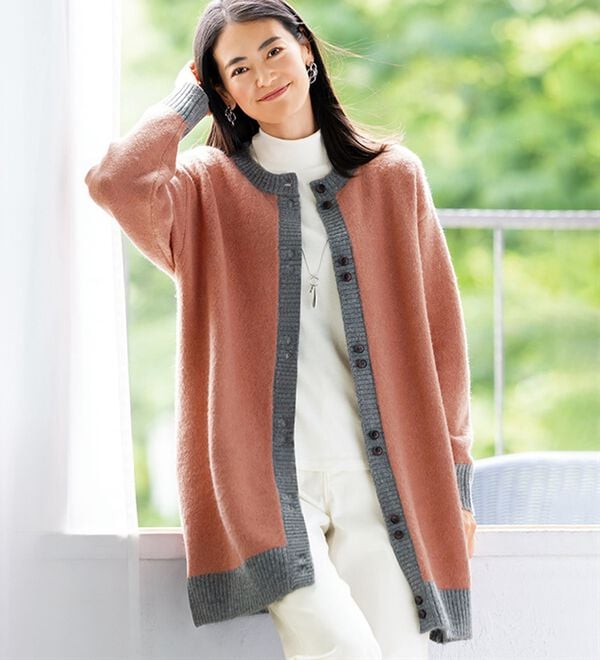 BELLUNA（ベルーナ）の「コートいらず！配色使いロングカーディガン（ニットカーディガン）」｜詳細画像