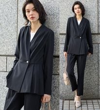 GeeRA（ジーラ）の「【２点セット】パールボタンペプラムプリーツテーパードセットアップ（パンツスーツ）」