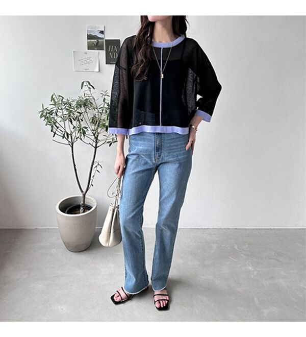 GeeRA（ジーラ）の「配色シアーニットトップス（ニット・セーター）」｜詳細画像