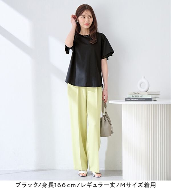 alotta（アロッタ）の「【接触冷感】＜丈が選べる＞袖口シフォンＴシャツ／チュニック（カットソー）」｜詳細画像