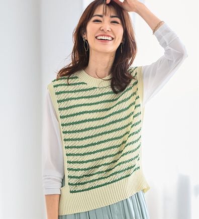 BELLUNA（ベルーナ）の「ボーダーを上品に着こなすニットベスト（ベスト）」