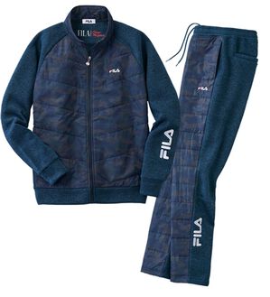 「〈フィラ〉ハイブリッドダウンアクティブスーツ（ビジネススーツ）」｜ネイビー(迷彩柄)